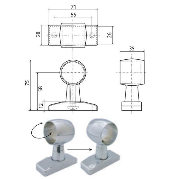 ストレッチブラケット 32mm HRB-2D-ST センター用 クロームメッキ｜e-kanamono｜02