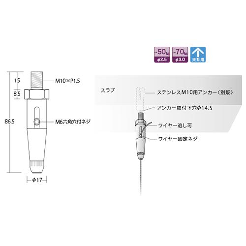 ワイヤーロック RWL-099G 2.5〜3.0mmワイヤー対応 天井用ロック