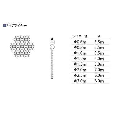 ステンレスワイヤーロープ RWW-C 玉付 1.5mm x 3000mm｜e-kanamono｜02