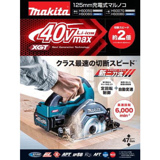 マキタ（makita） 125mm 充電式マルノコ HS008GRDX 青 40V 2.5Ah 鮫肌 