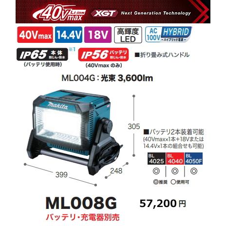 マキタ 充電式 スタンドライト ML008G 40V 18V 14.4V AC100V LED 新品 