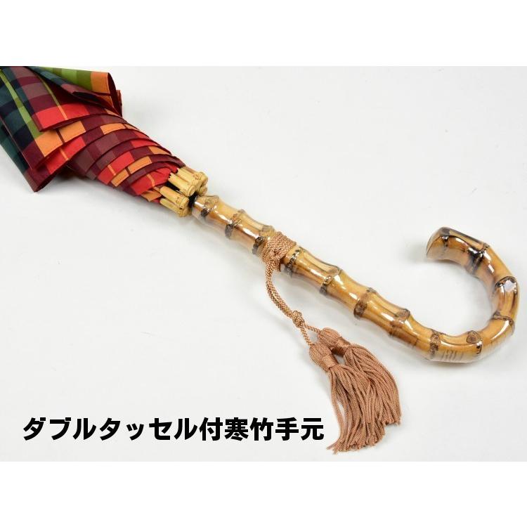 傘 レディース 長傘 ワカオ タータンチェック 深張り 雨傘 親骨 60cm 8本骨 寒竹手元 手開き バードゲージ wakaoの画像