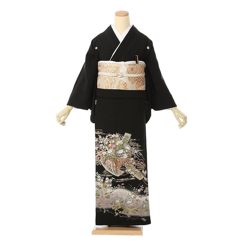 黒留袖|Sサイズ|140〜150cm|5〜7号|正絹|黒留袖フルセット| 黒留袖