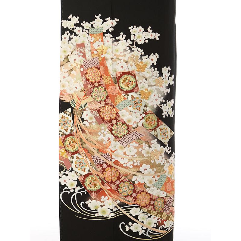 黒留袖|LLサイズ|160cm|15〜19号|正絹|黒留袖フルセット| 黒留袖 8A464の画像