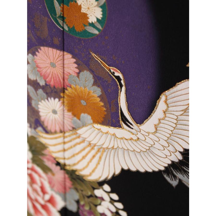 Mサイズ 飛翔鶴 花丸紋柄の留袖フルセット|黒留袖 4A1138 : e-きもの 