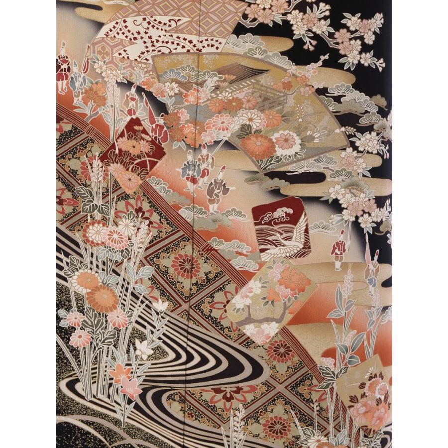 Mサイズ|正絹 源氏絵巻柄の留袖フルセット|黒留袖 4A1148 : haaa148 