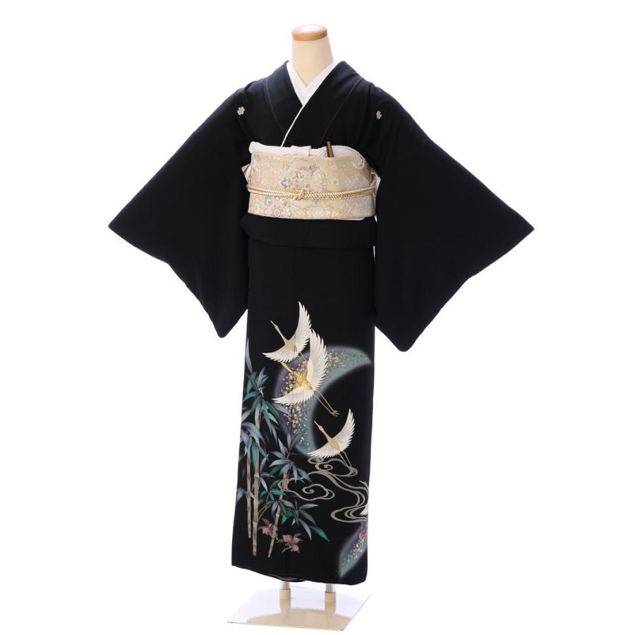 Mサイズ|正絹 鶴に竹文様の留袖フルセット|黒留袖 74A186 : e-きもの