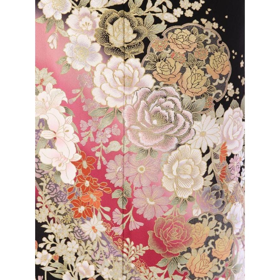 黒留袖|桂由美|Mサイズ|金彩 銀彩の薔薇柄の黒留袖フルセット MT-040