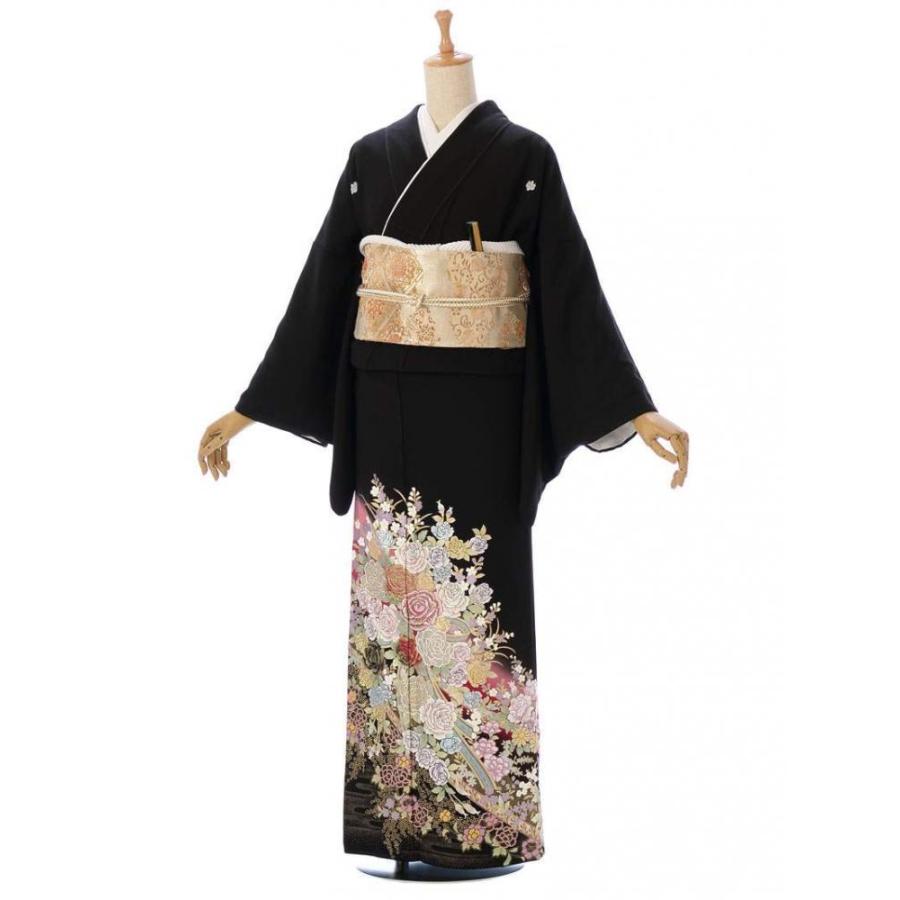 黒留袖|桂由美|Mサイズ|薔薇ブーケ 金彩銀彩 金糸刺繍