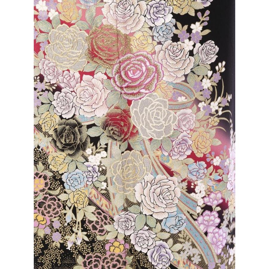 黒留袖|桂由美|Mサイズ|薔薇ブーケ 金彩銀彩 金糸刺繍柄の黒留袖フル