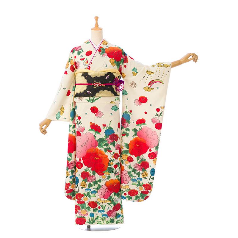 【2〜12月】アンティークレトロ振袖|着物レンタル|ツモリチサト|153〜163cm|振袖フルセット(白系)|普通サイズ 0S0111Aの画像