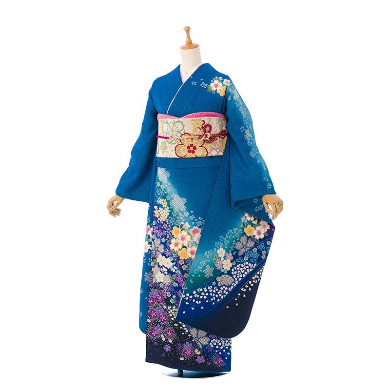 2〜12月】正絹振袖|着物レンタル|158〜170cm|振袖フルセット(青系 