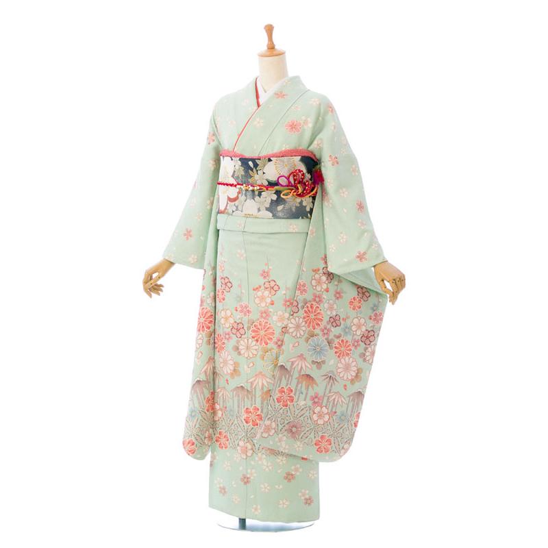 2〜12月】正絹振袖|着物レンタル|153〜165cm|振袖フルセット(グリーン