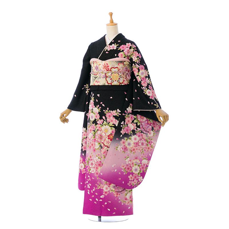 2〜12月】正絹振袖|着物レンタル|153〜160cm|振袖フルセット(黒系