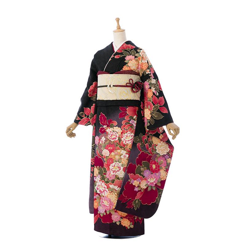 2〜12月】正絹振袖|着物レンタル|155〜168cm|振袖フルセット(黒系