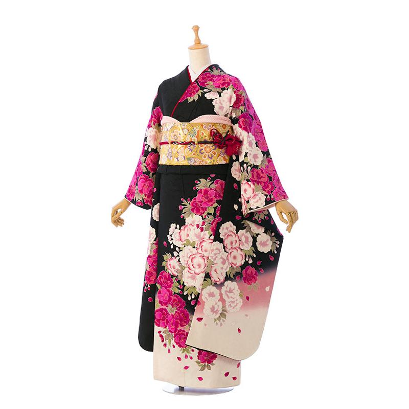 2〜12月】正絹振袖|着物レンタル|153〜163cm|振袖フルセット(黒系 