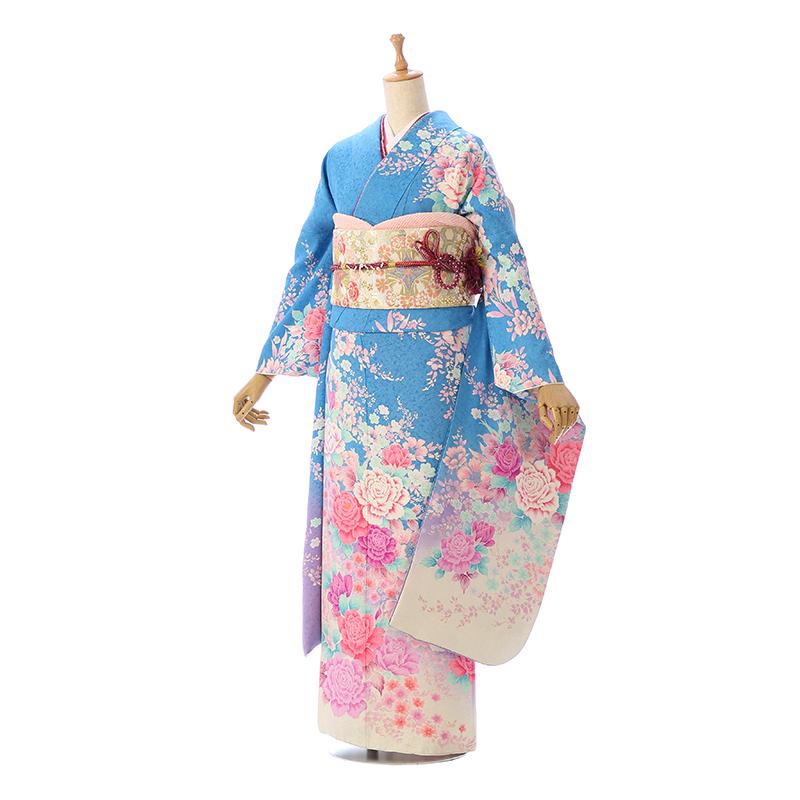 2〜12月】正絹振袖|着物レンタル|153〜165cm|振袖フルセット(水色系