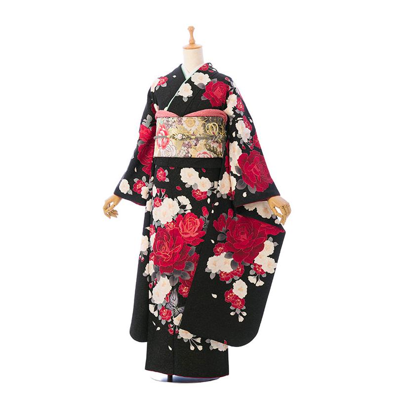 2〜12月】正絹振袖|着物レンタル|裄長|158〜168cm|振袖フルセット(黒系