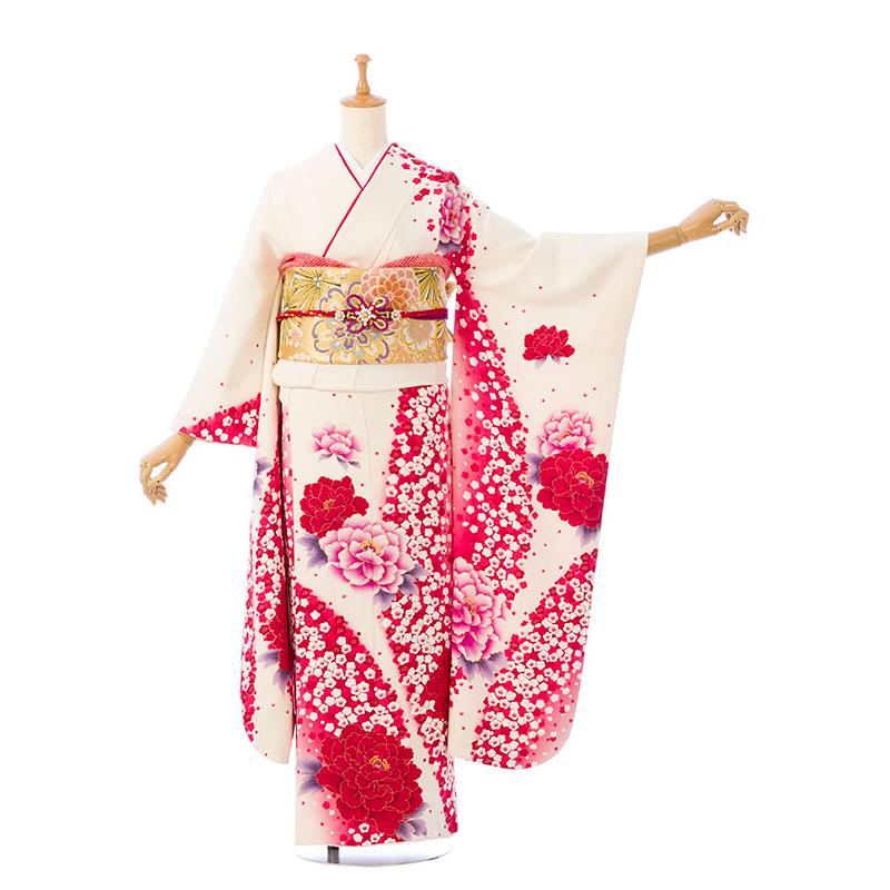 2〜12月】正絹振袖|着物レンタル|150〜160cm|振袖フルセット(白系 