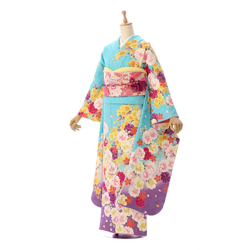正絹振袖７点セット 2〜12月】正絹振袖|着物レンタル|153〜163cm|振袖フルセット(水色系