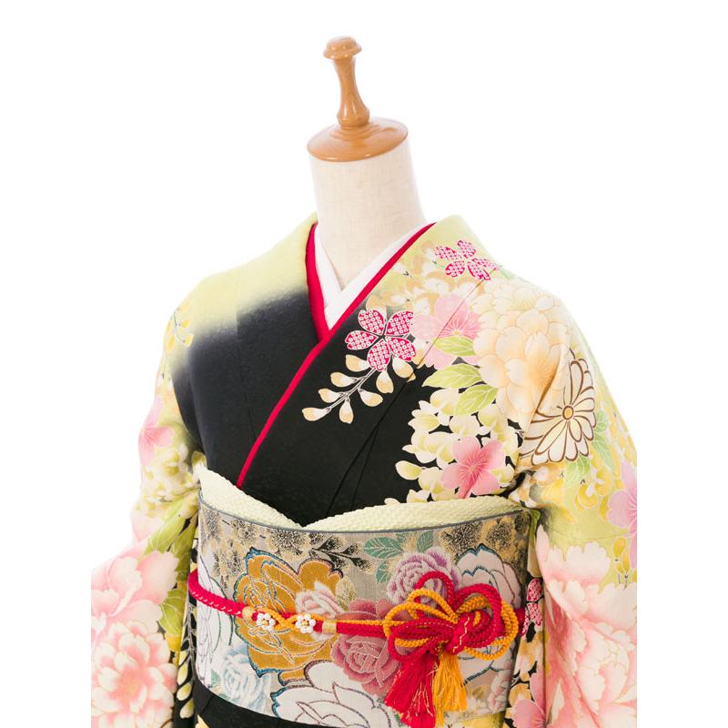 2〜12月】正絹振袖|着物レンタル|裄長|158〜168cm|振袖フルセット(黒系
