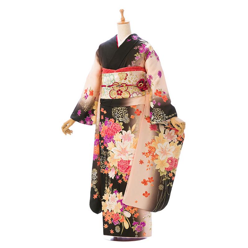 正絹振袖|着物レンタル|155〜168cm|振袖フルセット(茶色系)|普通サイズ