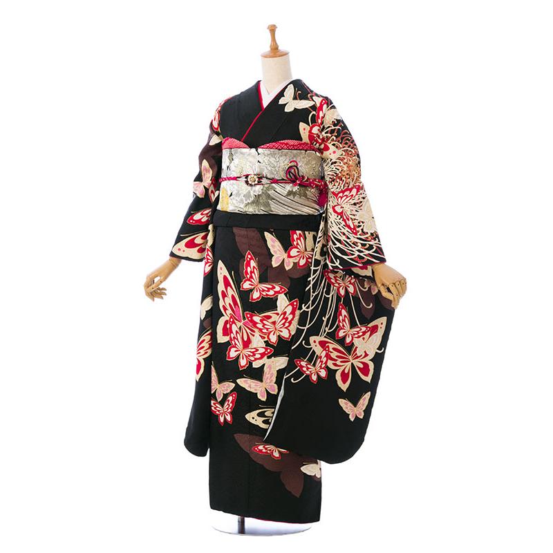 2〜12月】正絹振袖|着物レンタル|寛斎|153〜165cm|振袖フルセット(黒系