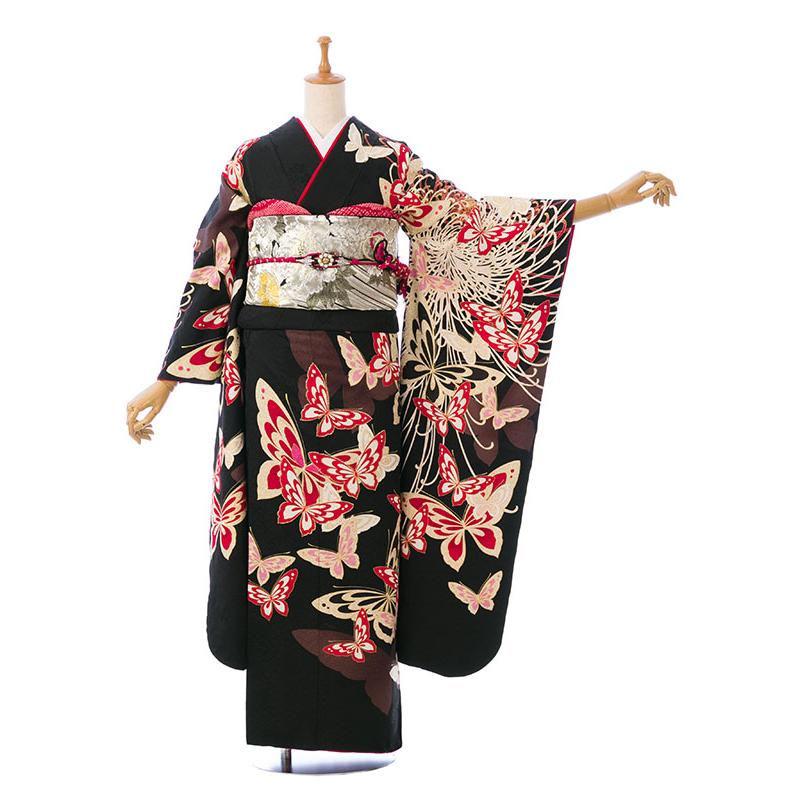 2〜12月】正絹振袖|着物レンタル|寛斎|153〜165cm|振袖フルセット(黒系