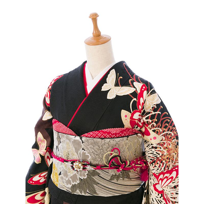 2〜12月】正絹振袖|着物レンタル|寛斎|153〜165cm|振袖フルセット(黒系