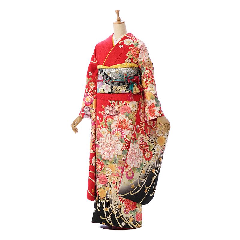 正絹|着物レンタル|振袖|153〜165cm|振袖フルセット(赤系)|普通