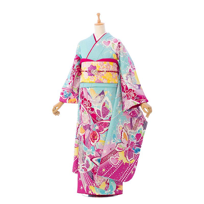 2〜12月】正絹振袖|着物レンタル|153〜165cm|振袖フルセット(ブルー系