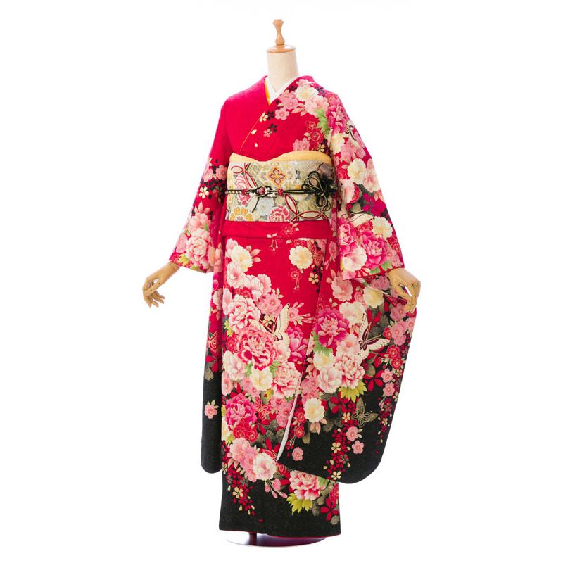 2〜12月】正絹振袖|着物レンタル|148〜160cm|振袖フルセット(赤系