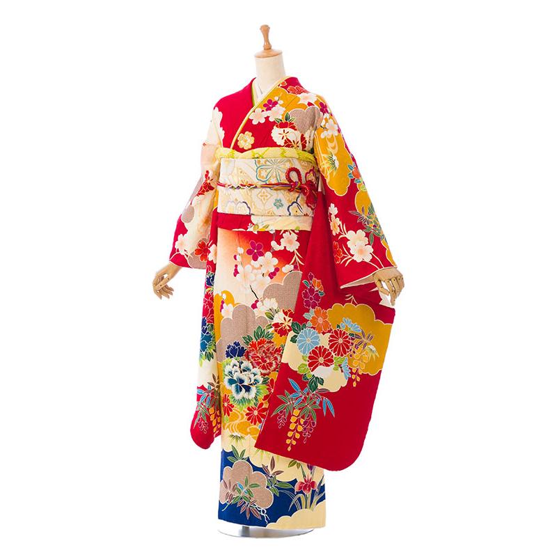 2〜12月】正絹振袖|着物レンタル|裄長|158〜168cm|振袖フルセット(赤系