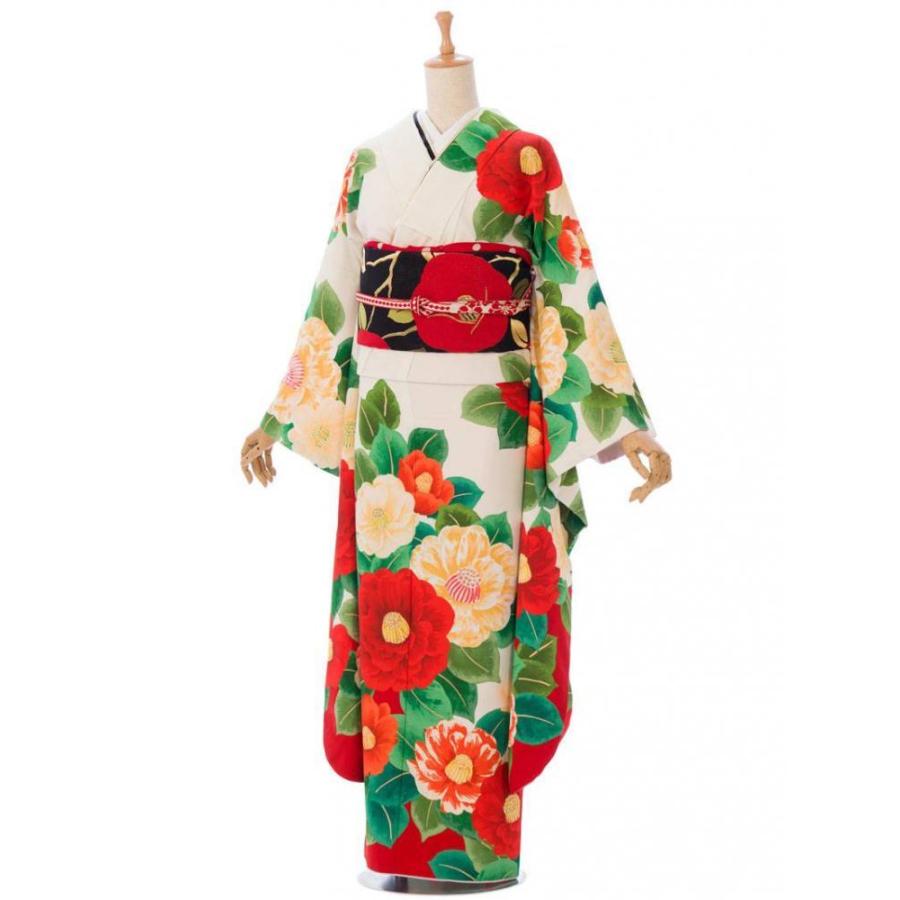 玉城ティナ】振袖レンタル 椿尽くし柄の振袖フルセット(白系)|普通