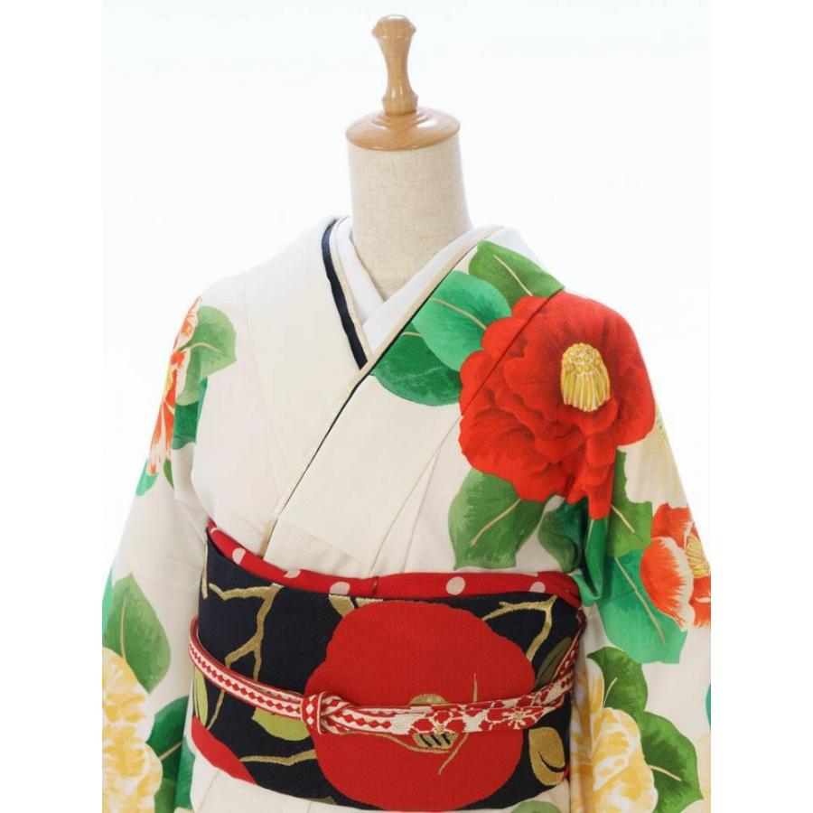 玉城ティナ】振袖レンタル 椿尽くし柄の振袖フルセット(白系)|普通