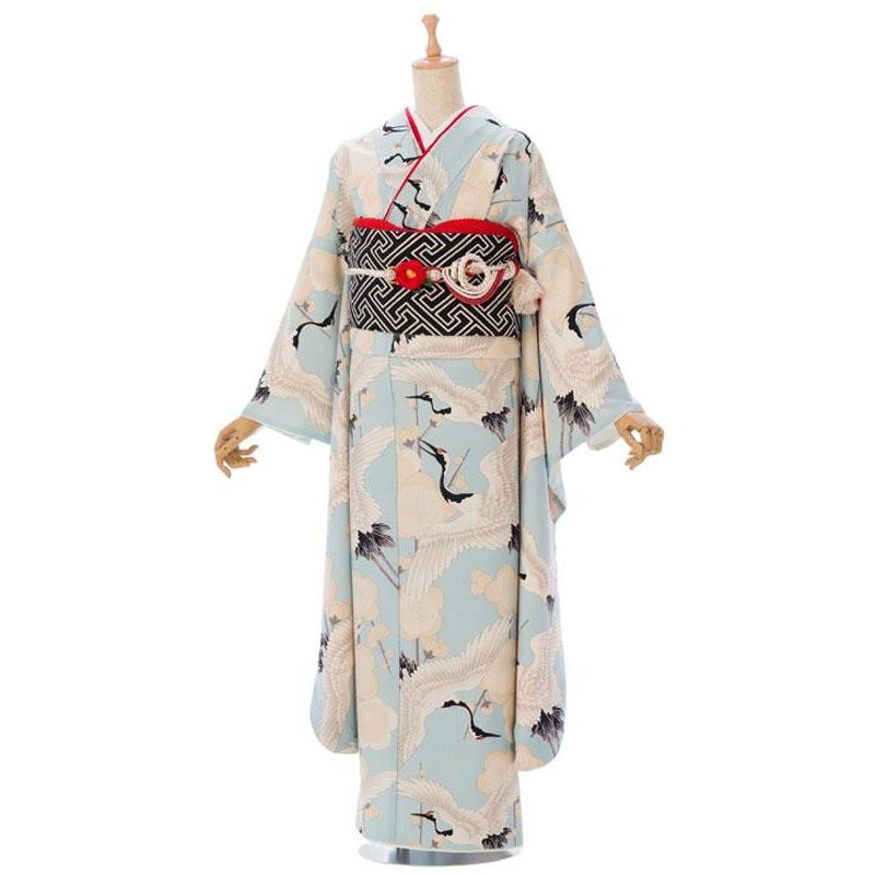 509ag32□七五三 七歳 女児 着物&袋帯 金彩 花車 水色白□状態良好