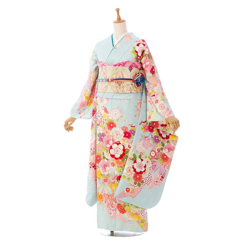 2〜12月】正絹振袖|着物レンタル|155〜165cm|振袖フルセット(ブルー系