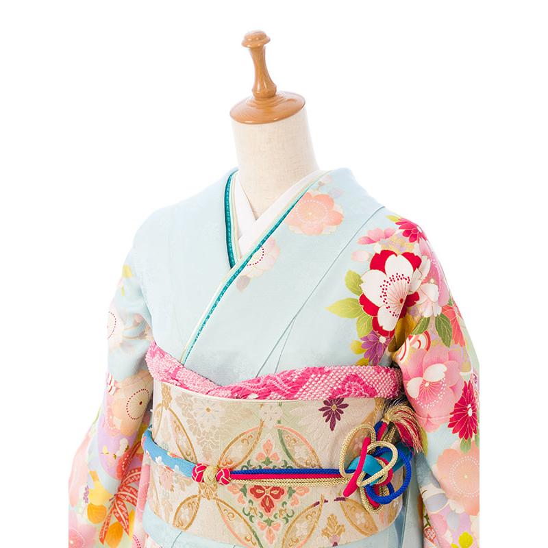 【157~165センチぐらいの方が適応サイズ】振袖フルセット 2〜12月】正絹振袖|着物レンタル|155〜165cm|振袖フルセット(ブルー系