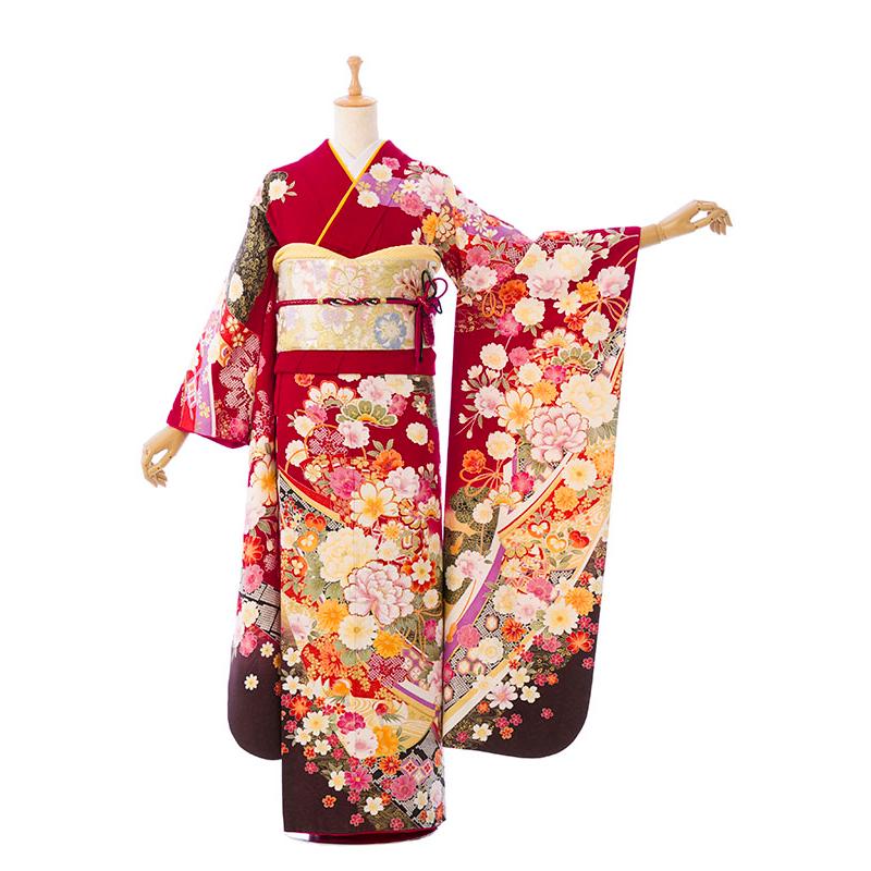 2〜12月】正絹振袖|着物レンタル|153〜165cm|振袖フルセット(赤系