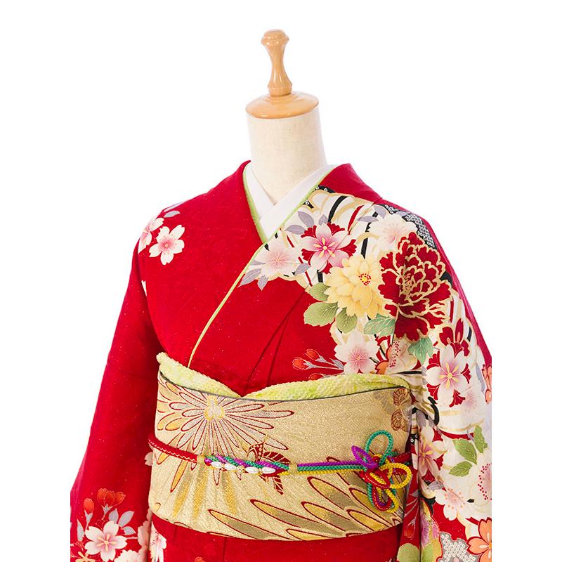 2〜12月】正絹振袖|着物レンタル|裄長|158〜168cm|振袖フルセット(赤系