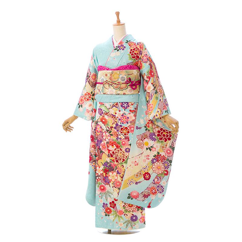 レンタル】正絹振袖|着物レンタル|150〜160cm|振袖フルセット(ブルー系
