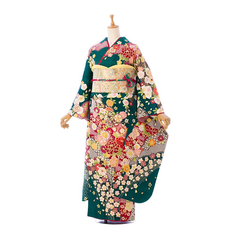2〜12月】正絹振袖|着物レンタル|153〜165cm|振袖フルセット(グリーン