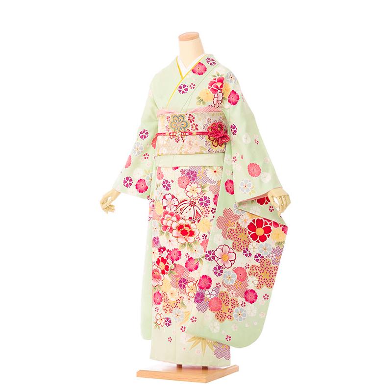 2〜12月】正絹振袖|着物レンタル|153〜165cm|振袖フルセット(グリーン