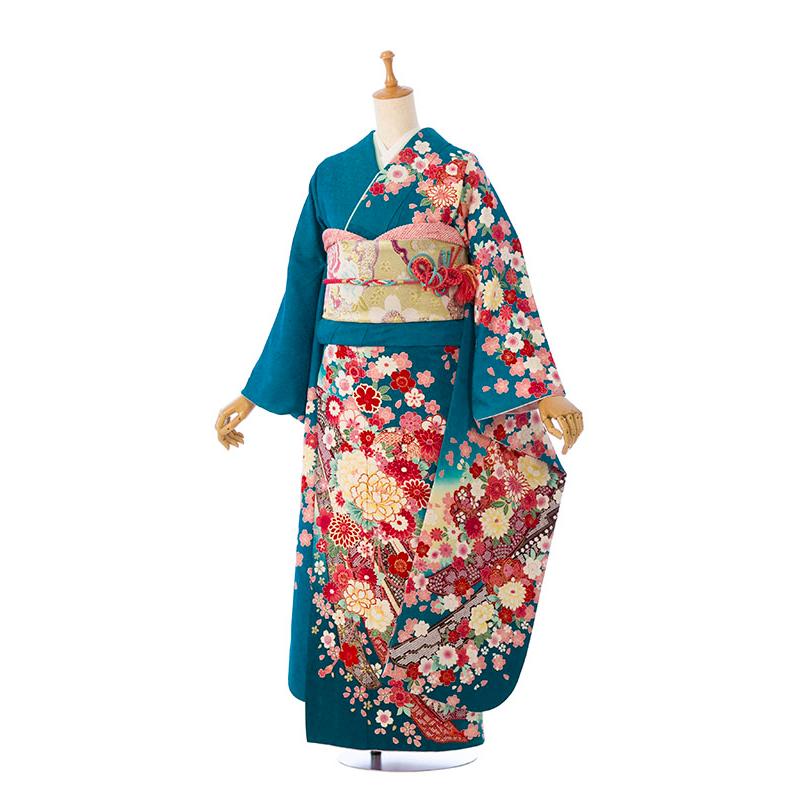 2〜12月】正絹振袖|着物レンタル|153〜165cm|振袖フルセット(緑 2〜12月】正絹振袖|着物レンタル|153〜165cm|振袖フルセット(緑