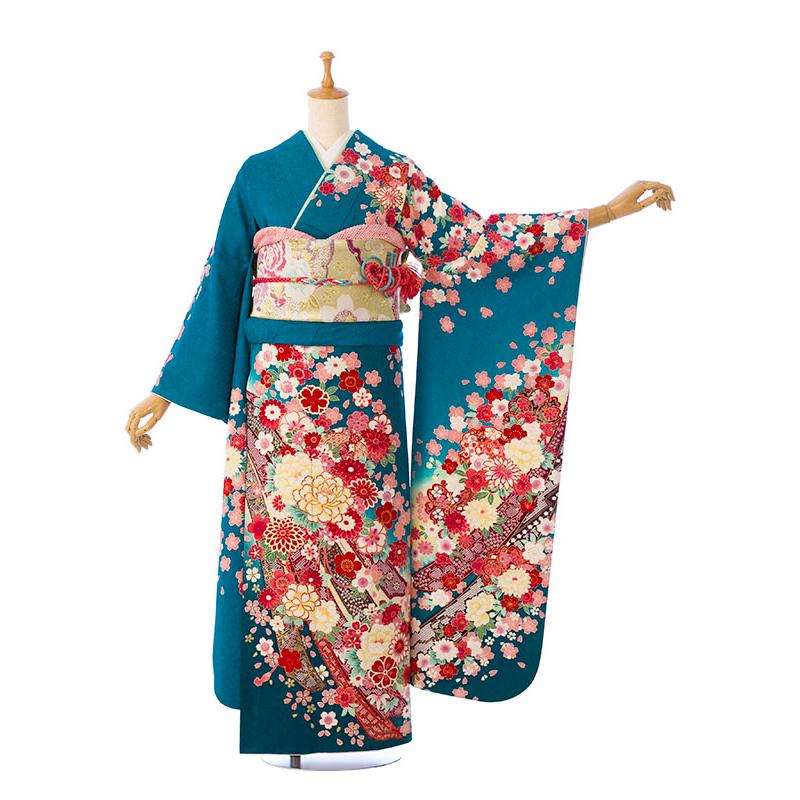 2〜12月】正絹振袖|着物レンタル|153〜165cm|振袖フルセット(緑 2〜12月】正絹振袖|着物レンタル|153〜165cm|振袖フルセット(緑