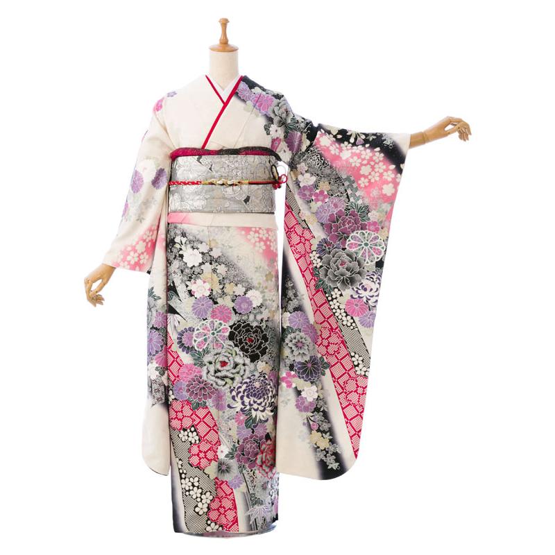 桂由美|正絹振袖|155〜168cm|振袖フルセット(白系)|普通サイズ【2〜12 