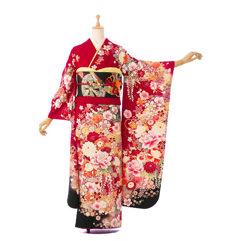 2〜12月】正絹振袖|着物レンタル|155〜165cm|振袖フルセット(赤系