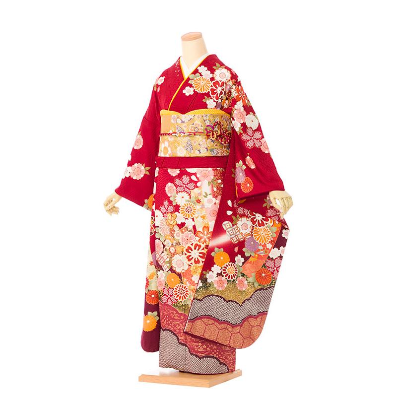 2〜12月】正絹振袖|着物レンタル|155〜165cm|振袖フルセット(赤系