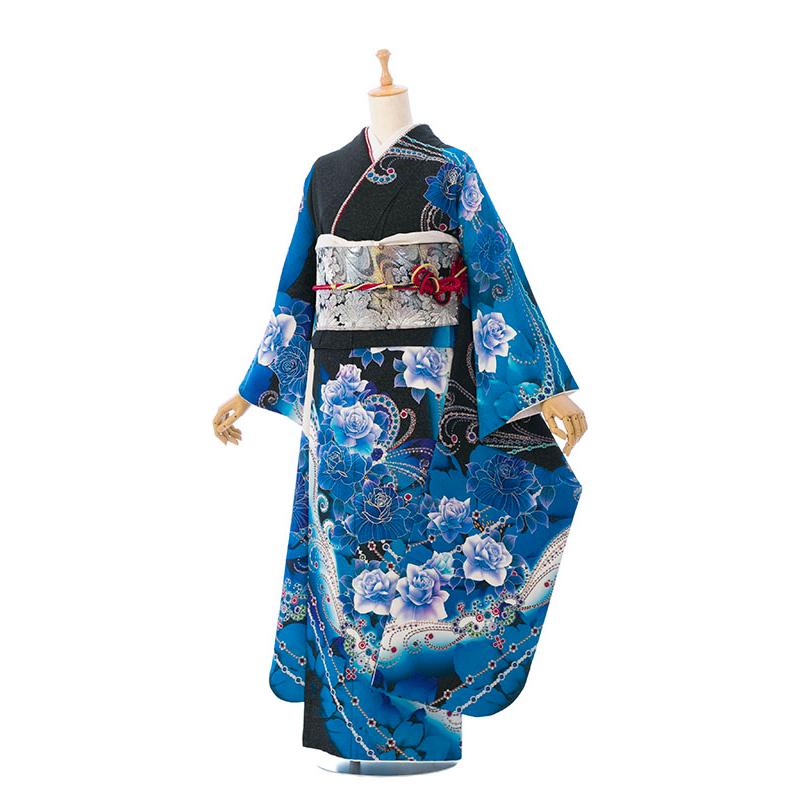 2〜12月】正絹振袖|着物レンタル|155〜165cm|振袖フルセット(ブルー系