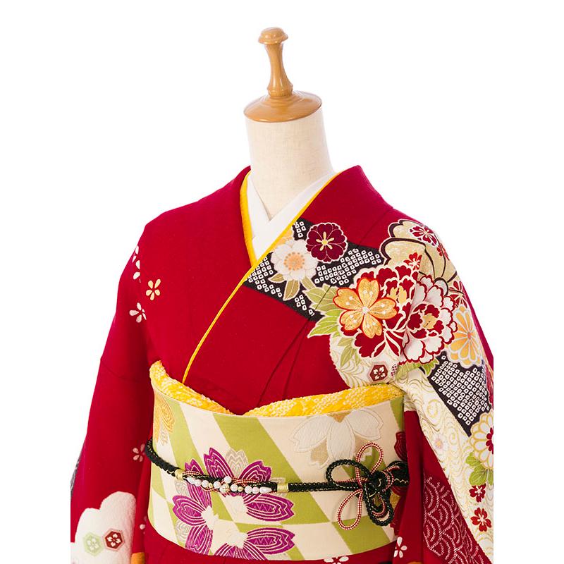 2〜12月】正絹振袖|着物レンタル|145〜155cm|振袖フルセット(赤系